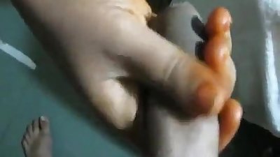 Desi Indian wife holding and shaking dick of her hubby while she feels hot