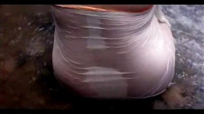 Mallu Aunty Hot River Bath wearing panty and nips visible